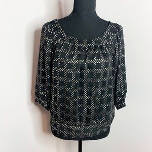 Guess Black & Metallic Gold Sheer Blouse Top